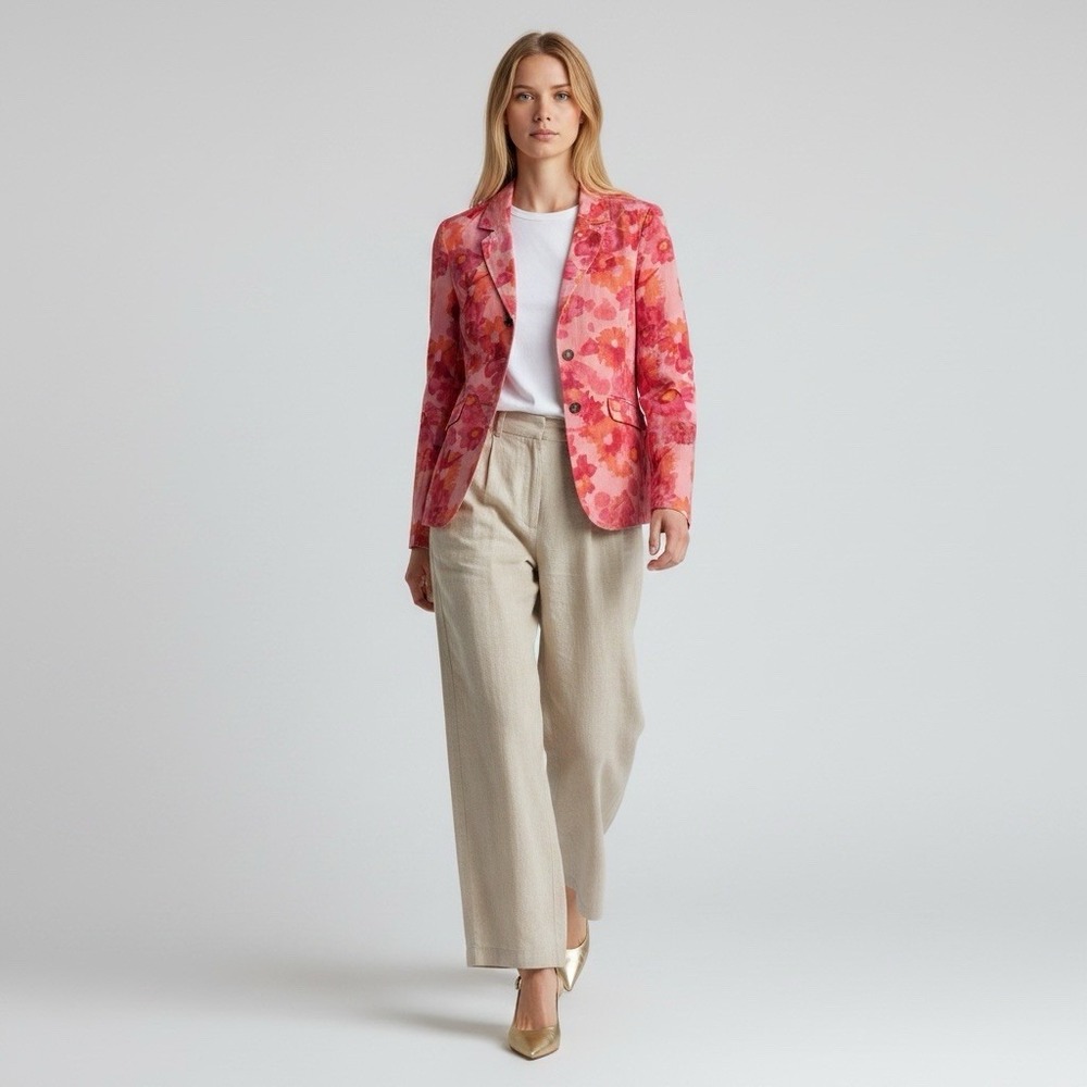 Sundance Sunrise Cottagecore Bloom Linen Blazer Jacket Boho Coral Pink Orange S